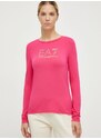 Tričko s dlhým rukávom EA7 Emporio Armani dámsky, ružová farba