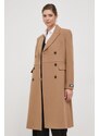 Vlnený kabát Dkny hnedá farba, prechodný, dvojradový