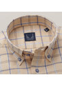 Willsoor Pánska béžová károvaná košeľa slim fit s prímesou ľanu 15627