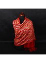 Pranita Kašmírsky vlnený šál vyšívaný hodvábom červený so svetlohnedou farbou