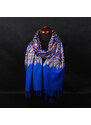 Pranita Kašmírsky vlnený šál vyšívaný hodvábom modrý s šedozelenou farbou