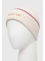 Detská čiapka s prímesou vlny Pinko Up béžová farba biela, z hrubej pleteniny