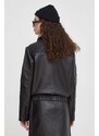 Kožená bunda The Kooples dámska, čierna farba, prechodná