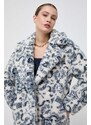 Kabát Guess dámsky, béžová farba, prechodný, oversize