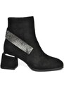 Fox Shoes R241442202 Black Suede Women's Boots with Stones Accessorised, Thick Heels