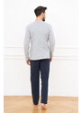 Italian Fashion Men's pyjamas Alcest, long sleeves, long trousers - melange/navy blue
