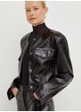 Kožená bunda Gestuz dámska, čierna farba, prechodná, 10908597