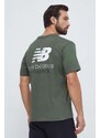 Bavlnené tričko New Balance pánsky, zelená farba, s potlačou
