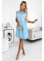 numoco basic 454-4 Šaty GRETA s čipkou a zlatým opaskom - MODRÉ