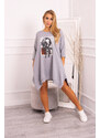 K-Fashion Šaty s potlačou a rozšírenou spodnou časťou šedej