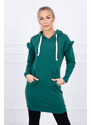 K-Fashion Šaty s ozdobnými volánikmi a kapucňou zelenej farby