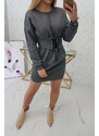 K-Fashion Zateplené šaty s ozdobným pásikom grafitové