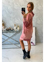 K-Fashion Velúrové šaty s kapucňou tmavo ružové