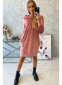 K-Fashion Velúrové šaty s kapucňou tmavo ružové