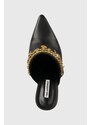 Kožené šľapky Karl Lagerfeld Debut dámske, čierna farba, na vysokom podpätku, KL32015F