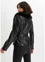 bonprix Koženková bunda s imitáciou kožušiny, farba čierna