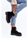 Basic Semišové dámske čierne členkové topánky na hrubej podrážke so zipsom