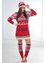 MladaModa Vianočný set sveter + čiapka + nadkolienky model 1002 červený