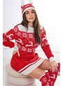 MladaModa Vianočný set sveter + čiapka + nadkolienky model 1001 červený