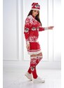 MladaModa Vianočný set sveter + čiapka + nadkolienky model 1005 červený
