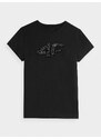 4F Dievčenské tričko s potlačou - čierne