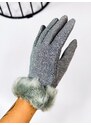 Webmoda Dámske trblietavé rukavice s kožušinou - sivé