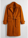 bonprix Kabát vo vlneným vzhľadom s opaskom, farba hnedá