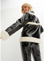 bonprix Koženková bunda v lesklom vzhľade s umelou kožušinou, farba čierna, rozm. 42