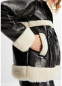 bonprix Koženková bunda v lesklom vzhľade s umelou kožušinou, farba čierna