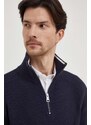 Bavlnený sveter Tommy Hilfiger tmavomodrá farba, s polorolákom, MW0MW33510
