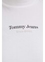 Tričko s dlhým rukávom Tommy Jeans dámsky,biela farba,s polorolákom,DW0DW17360