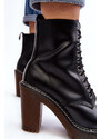 Basic Dámske čierne kožené členkové topánky na hnedej platforme s podpätkom