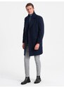 Ombre Clothing Pánsky dvojradový kabát s podšívkou - tmavomodrý V3 OM-COWC-0107