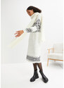 bonprix Pletené šaty po kolená, s nórskym vzorom a balónovými rukávmi, farba biela, rozm. 52/54