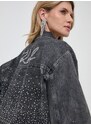 Rifľová bunda Karl Lagerfeld dámska, šedá farba, prechodná