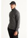 AC&Co / Altınyıldız Classics Men's Anthracite-melange Standard Fit Normal Cut Full Turtleneck Jacquard Knitwear Sweater.