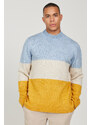 AC&Co / Altınyıldız Classics Men's Blue-mustard Standard Fit Regular Cut Half Turtleneck Raised Soft Textured Knitwear Sweater