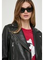 Kožená bunda Karl Lagerfeld dámska, čierna farba, prechodná