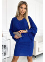 Numoco Netopýrie šaty s výstrihom - modrá farba so trblietkami 402-6