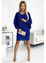 Numoco Netopýrie šaty s výstrihom - modrá farba so trblietkami 402-6