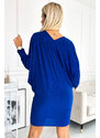 Numoco Netopýrie šaty s výstrihom - modrá farba so trblietkami 402-6