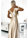 Numoco CRYSTAL saténové dlhé šaty s výstrihom - zlaté 411-7