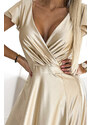 Numoco CRYSTAL saténové dlhé šaty s výstrihom - zlaté 411-7