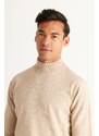 ALTINYILDIZ CLASSICS Men's Beige Anti-Pilling Standard Fit Normal Cut Half Turtleneck Knitwear Sweater.