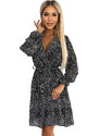 NUMOCO Čierno-biele šifónové vzorované šaty s hlbokým výstrihom 506-1 black-white