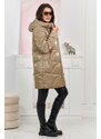 K-Fashion Lesklá prešívaná bunda s veľkými zipsami béžový