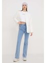 Bunda Tommy Jeans dámska,biela farba,prechodná,oversize,DW0DW17235