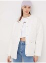 Bunda Tommy Jeans dámska,biela farba,prechodná,oversize,DW0DW17235