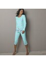Blancheporte 3/4 pyžamové nohavice s potlačou kvetín na koncoch nohavíc bledomodrá 050