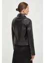 Kožená bunda The Kooples dámska, čierna farba, prechodná, FCUI28002K